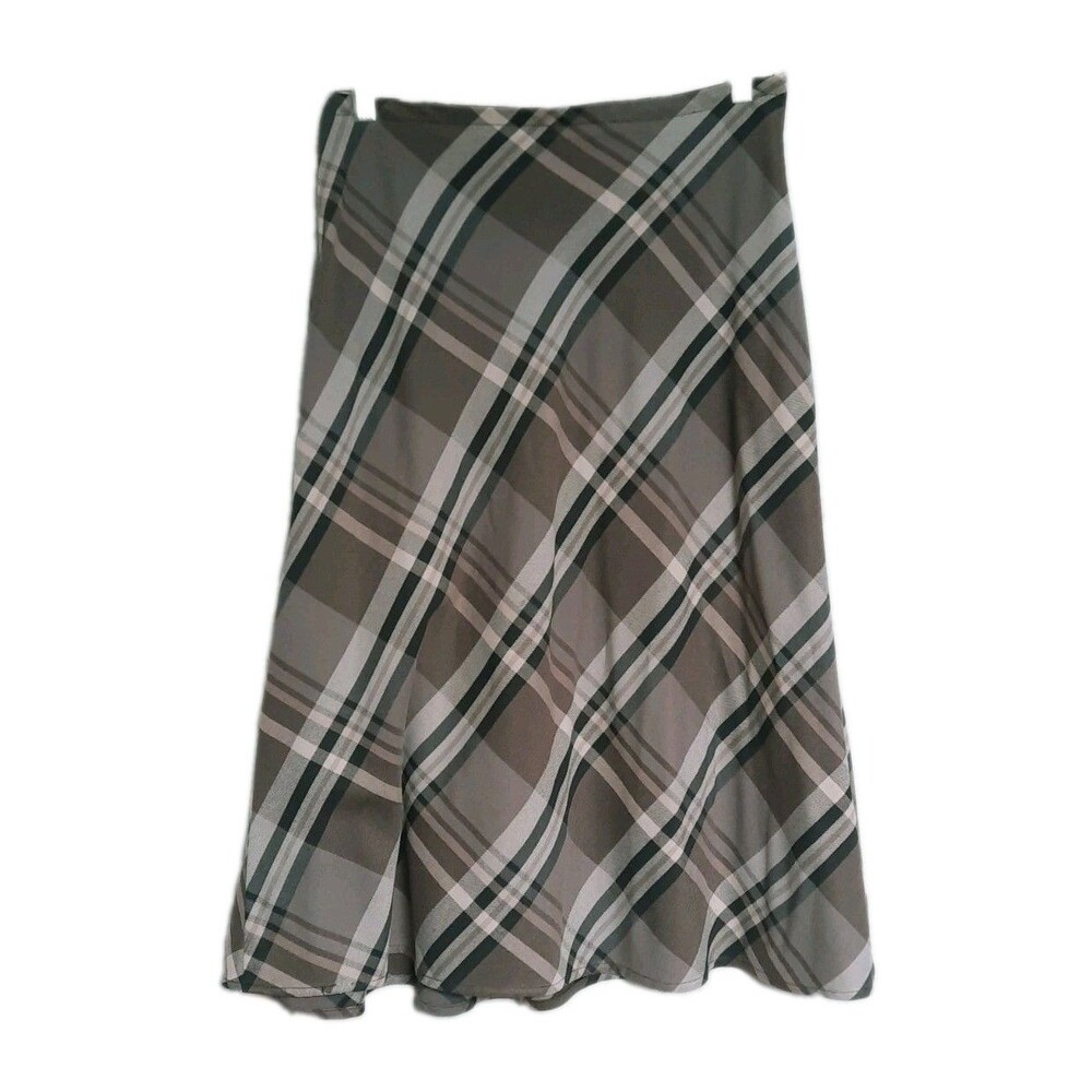 Plaid A-Line Midi Skirt Punk Vintage Brown Black Tan Croft & Barrow Size 14